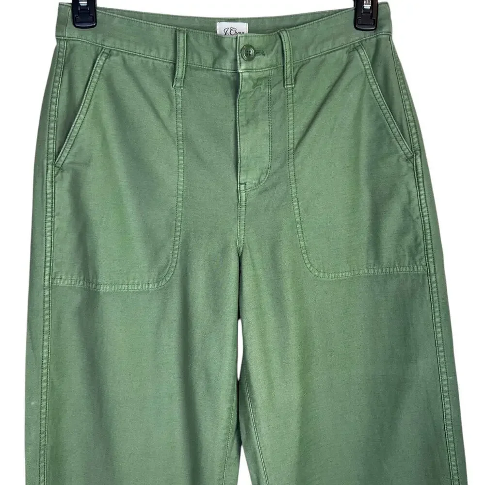 J.Crew Camp Utility Pant Tapered Leg 100% Cotton in Green Style AQ636 Sz. 6 Tall